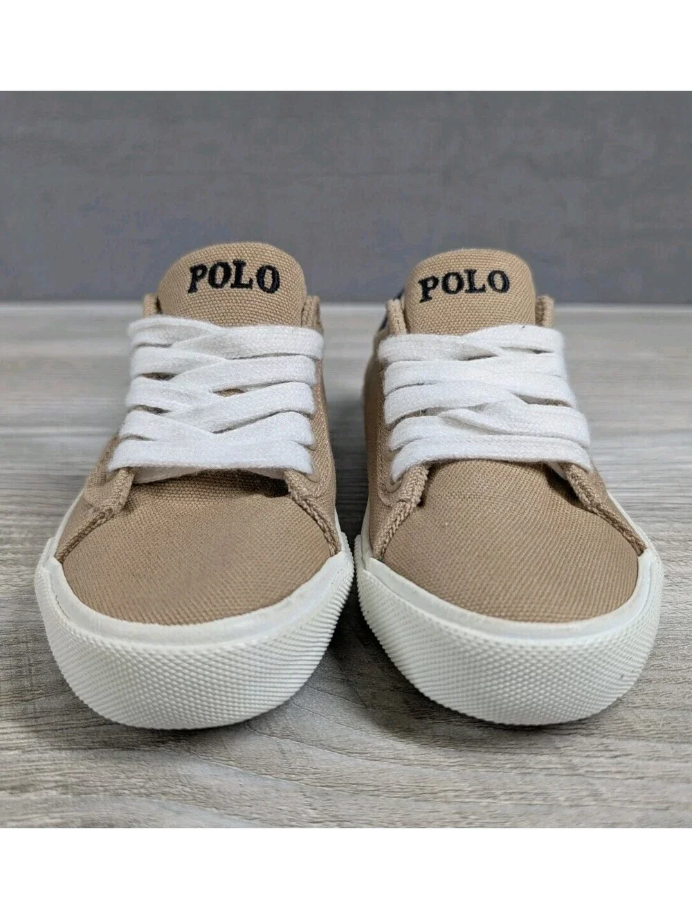 Polo Ralph Lauren Toddler 12 Tan Canvas Lace Up Sneakers Casual Shoes Kids Beige
